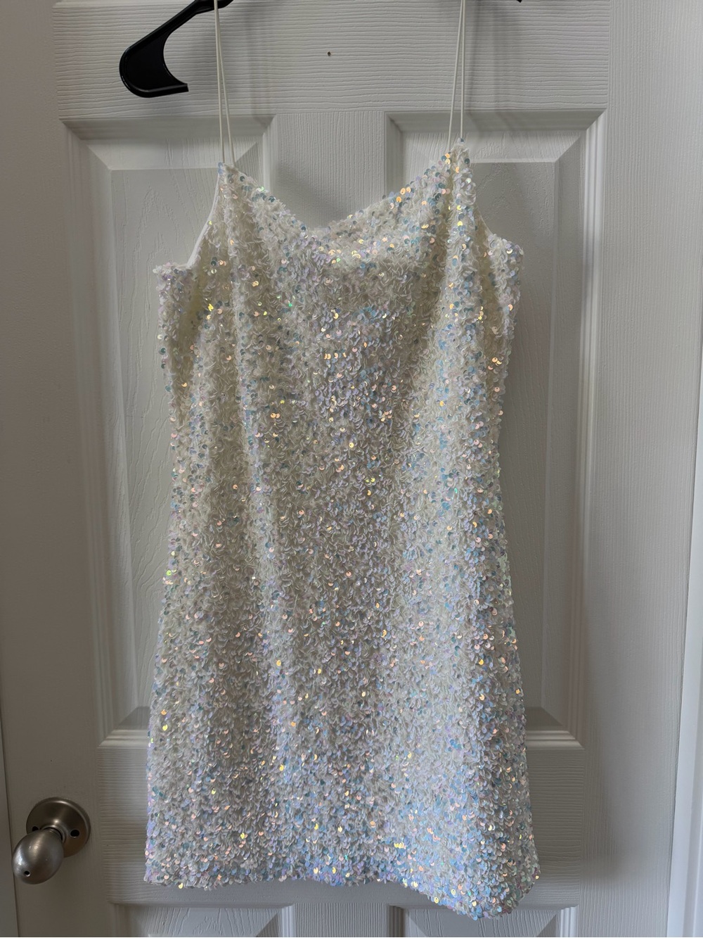 Sequin Slip Dress in Iridescent White